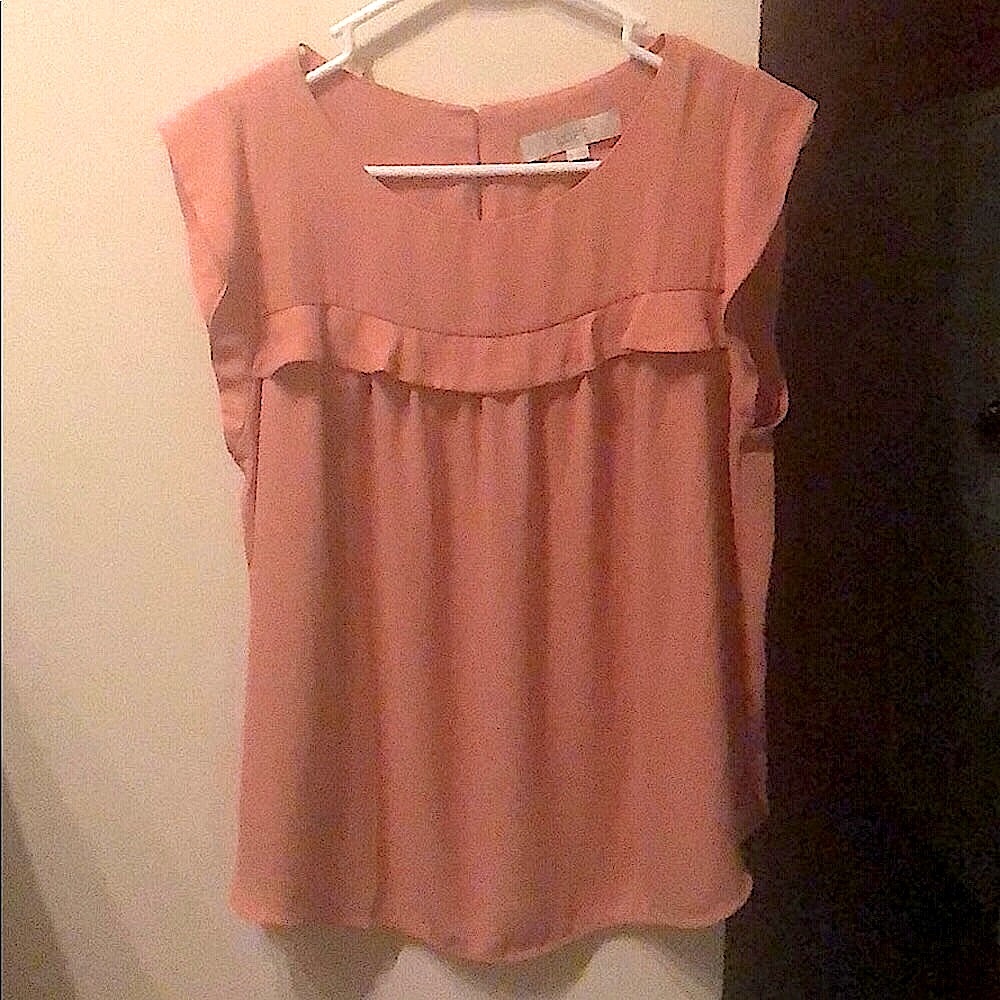 LOFT Pastel Pink Blouse with ruffle neckline, excellent condition